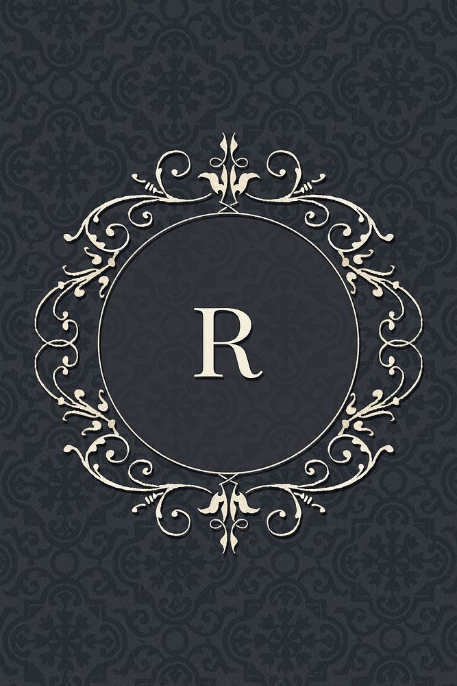 R letter vintage psd badge on black