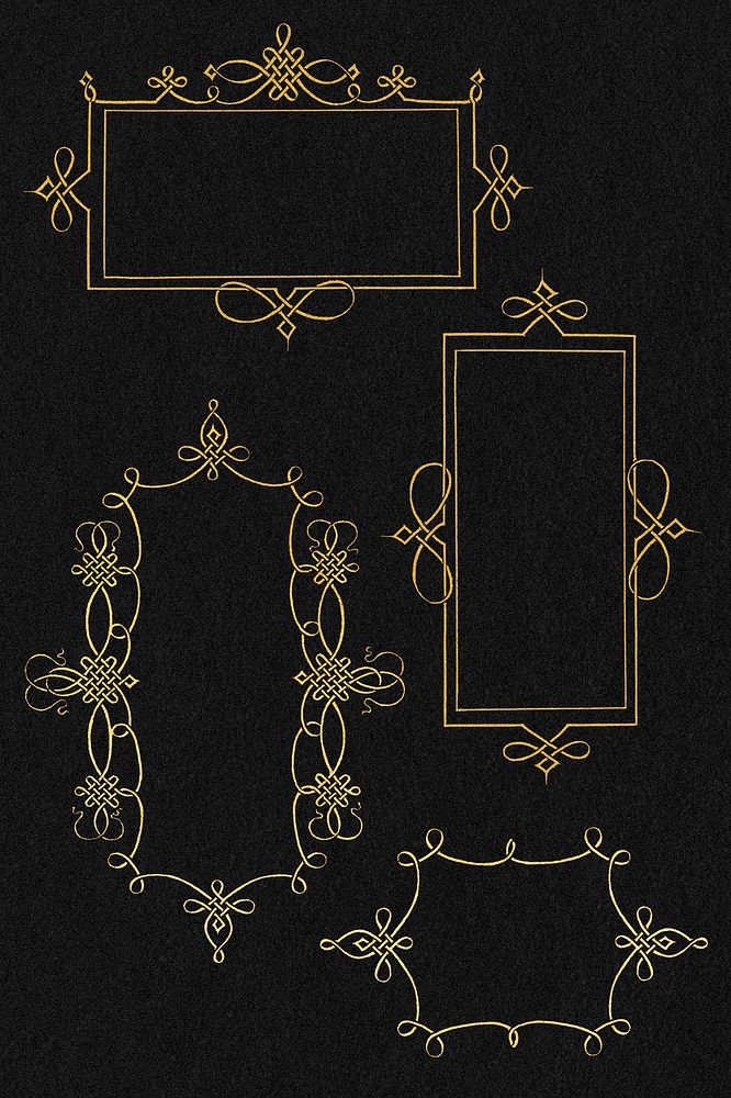 Gold filigree frame set psd, remix from The Model Book of Calligraphy Joris Hoefnagel and Georg Bocskay