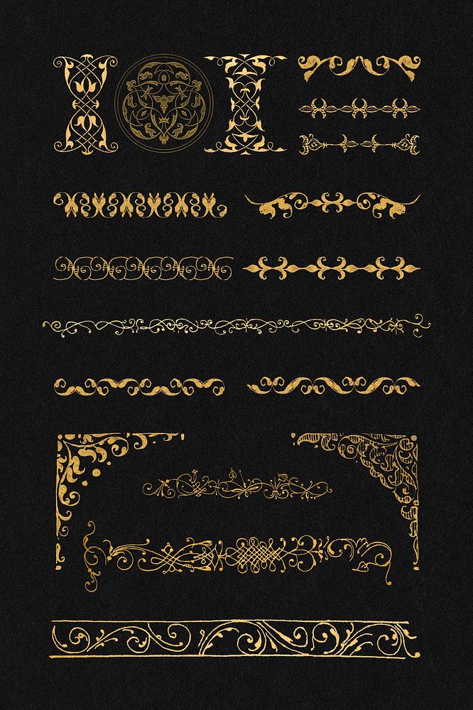 Victorian gold vintage divider set, remix from The Model Book of Calligraphy Joris Hoefnagel and Georg Bocskay