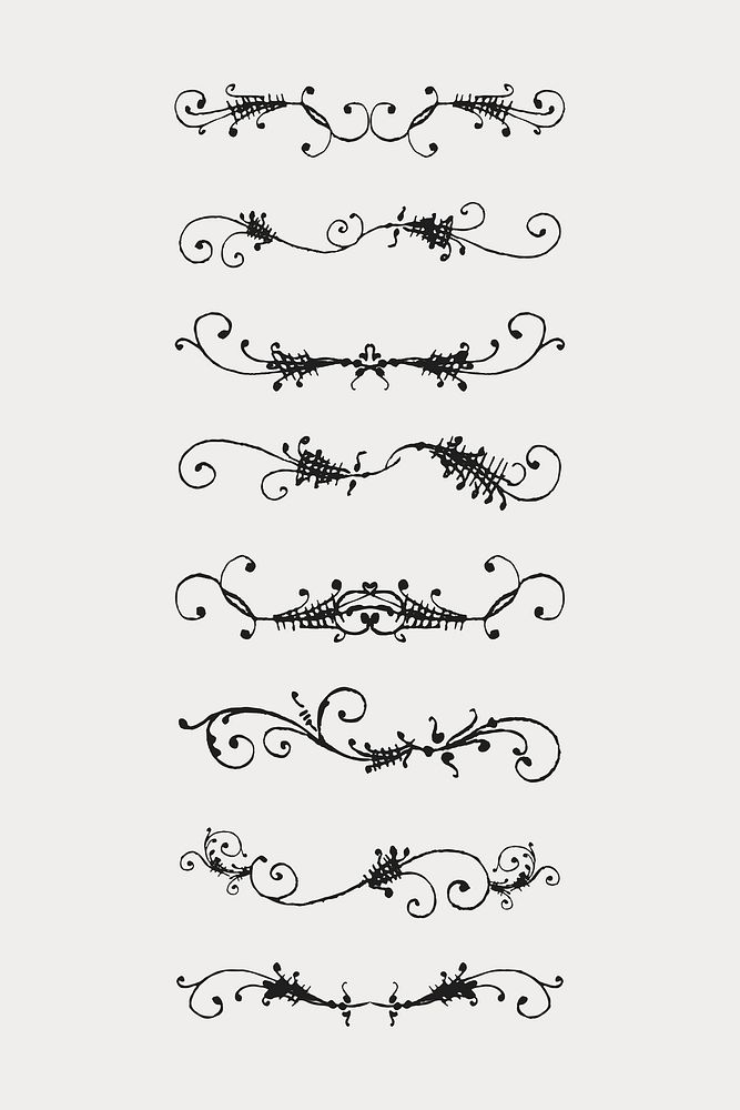 Vintage divider black element vector set, remix from The Model Book of Calligraphy Joris Hoefnagel and Georg Bocskay