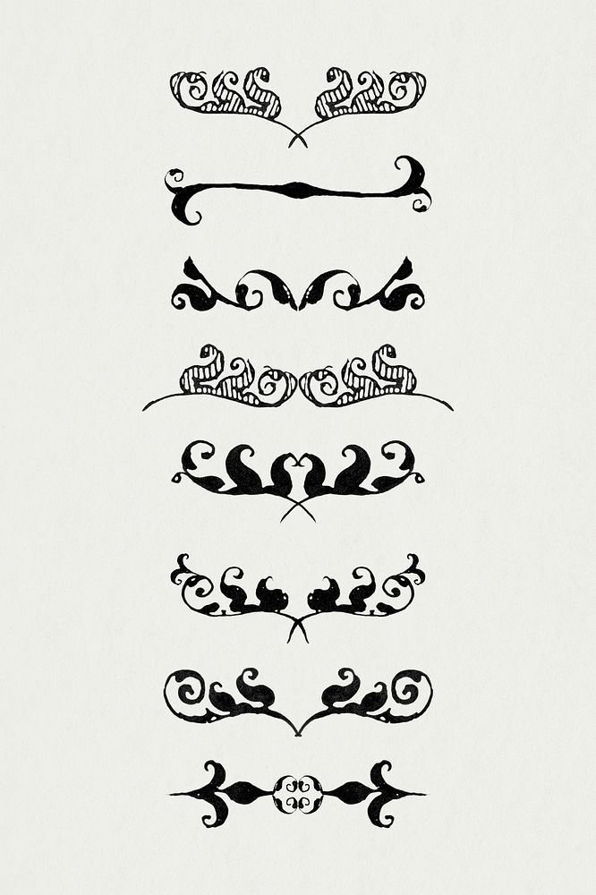 Vintage separator psd element ornamental set, remix from The Model Book of Calligraphy Joris Hoefnagel and Georg Bocskay