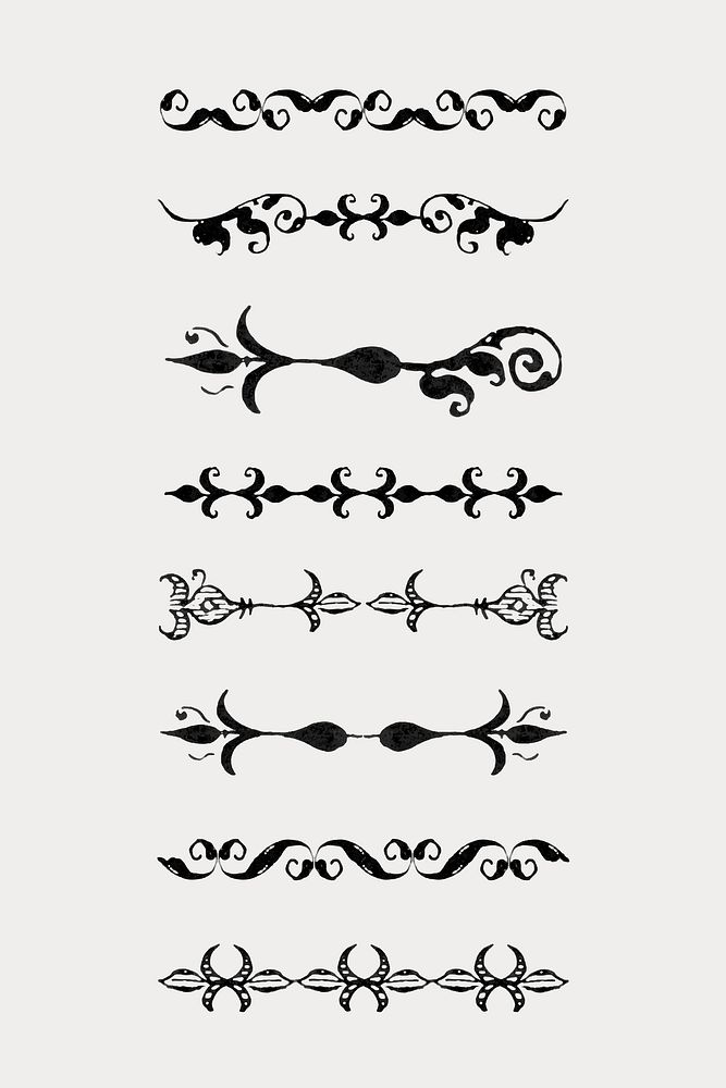 Vintage divider black element vector set, remix from The Model Book of Calligraphy Joris Hoefnagel and Georg Bocskay