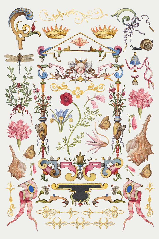 Antique Victorian decorative vector ornament set, remix from The Model Book of Calligraphy Joris Hoefnagel and Georg Bocskay