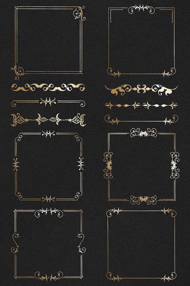 Psd gold vintage ornamental element set, remix from The Model Book of Calligraphy Joris Hoefnagel and Georg Bocskay