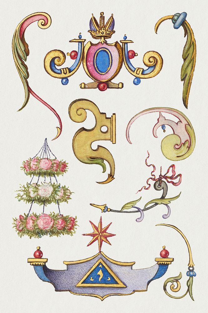 Psd victorian objects ornamental border , remix from The Model Book of Calligraphy Joris Hoefnagel and Georg Bocskay