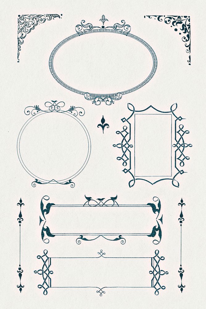 Vintage Victorian psd frame border ornament collection, remix from The Model Book of Calligraphy Joris Hoefnagel and Georg…