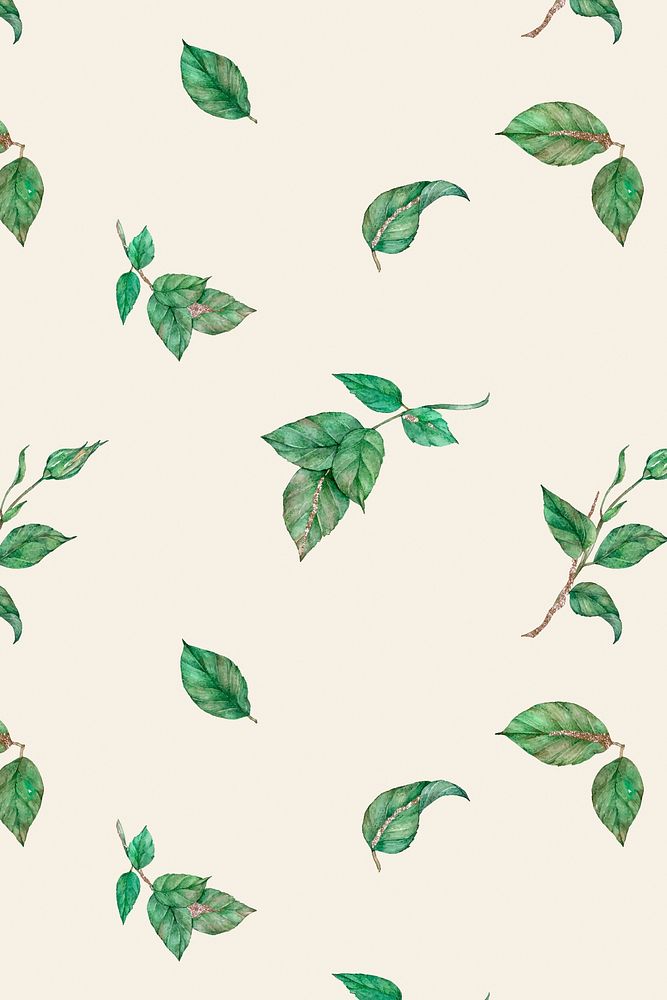 Glittery rose leaf pattern vector beige background