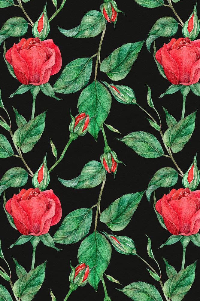 Hand drawn red rose pattern background illustration