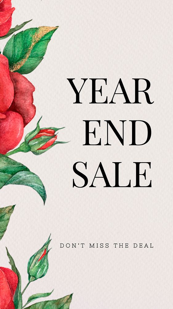 Red rose editable template vector with year end sale text