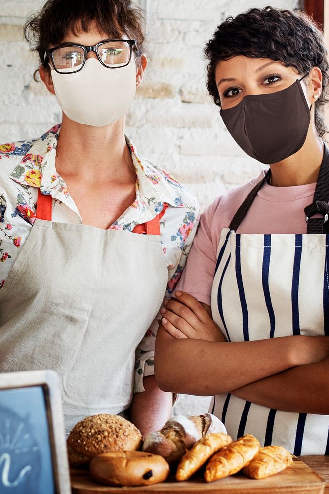 Bakery shop new normal staff in face masks