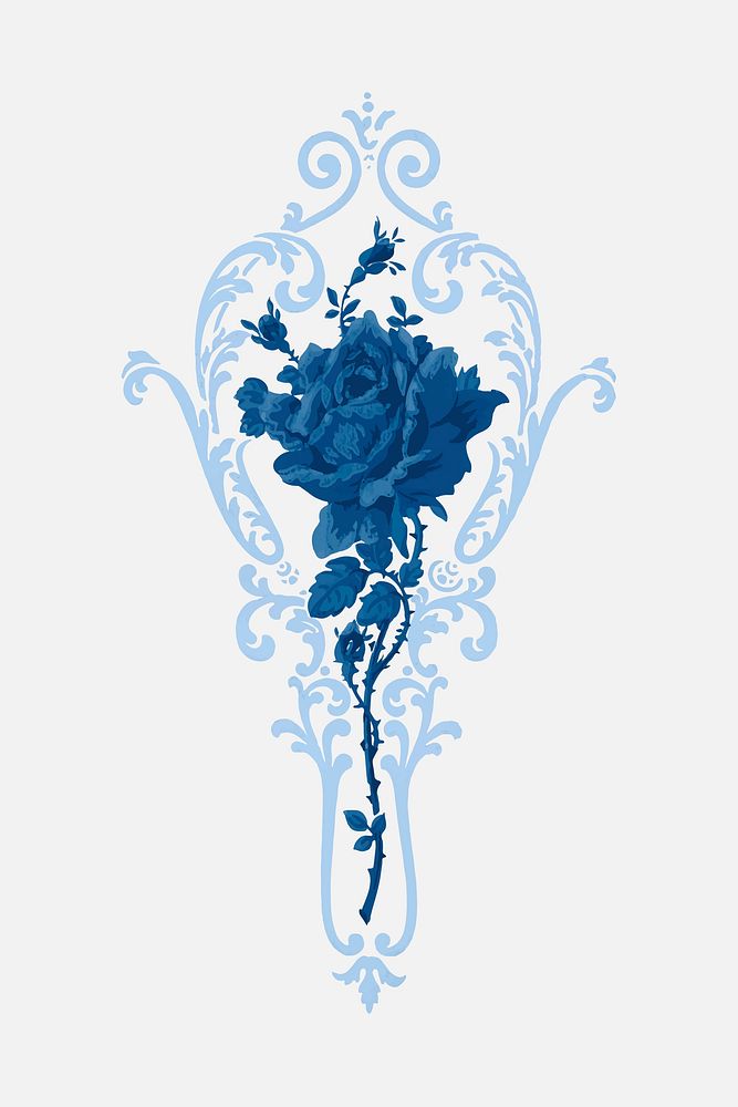 Vector blue rose ornamental vintage botanical illustration