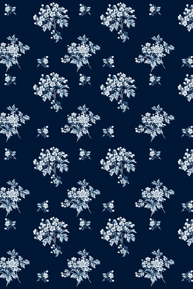 Psd blue verbena flower botanical pattern vintage background