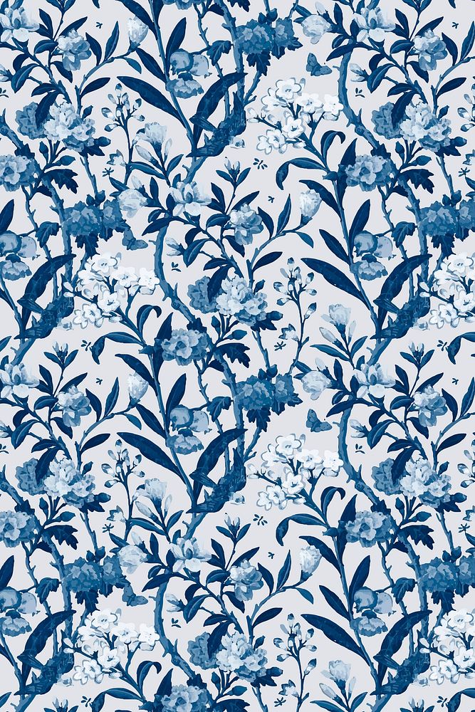 Blue floral pattern vintage vector background