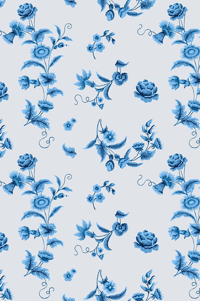 Psd blue floral pattern vintage background