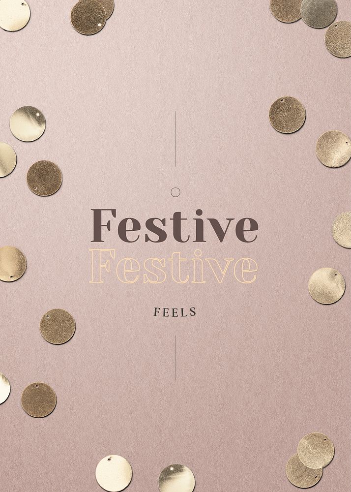 Festive message vector gold confetti pattern pink background