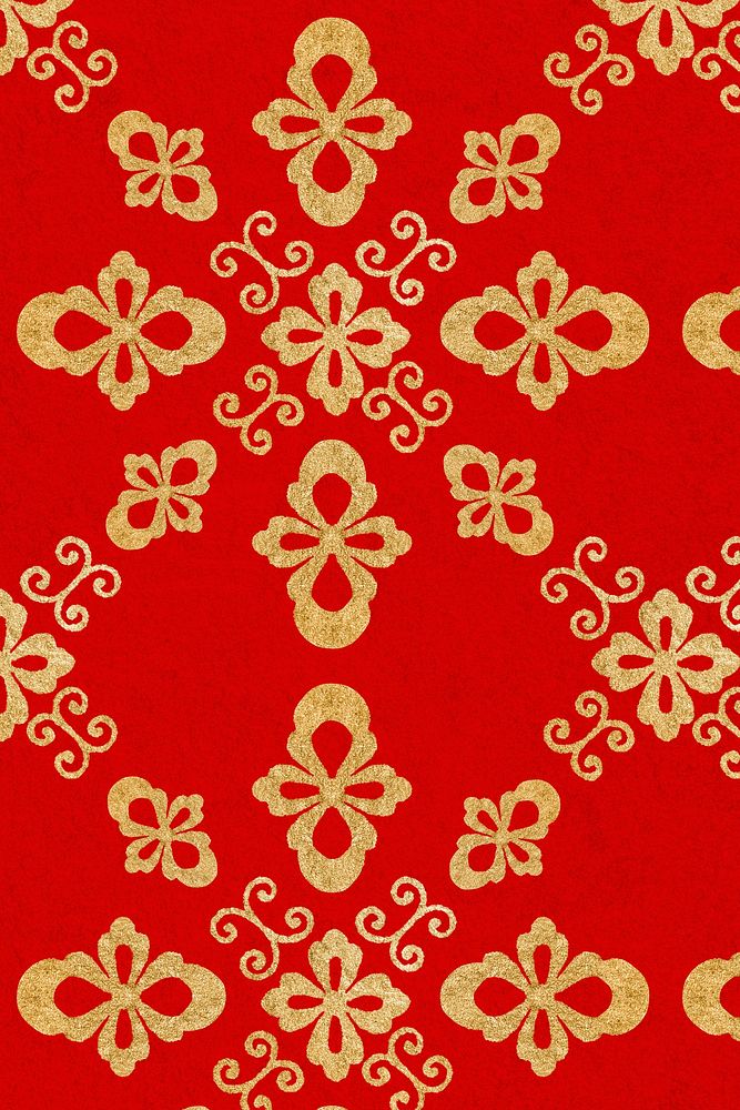 Oriental floral pattern red Chinese background