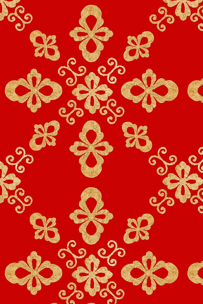 Red gold vector Chinese art pattern transparent background