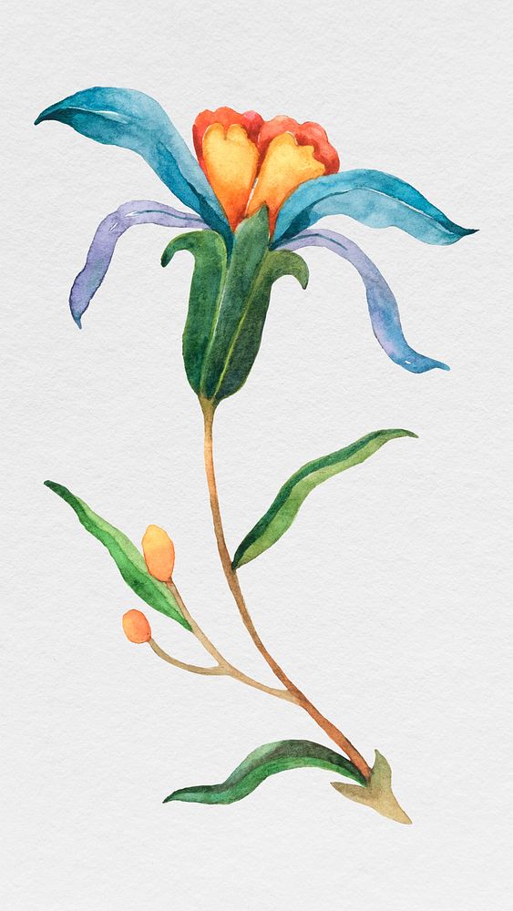 Blue watercolor flower in bloom illustration