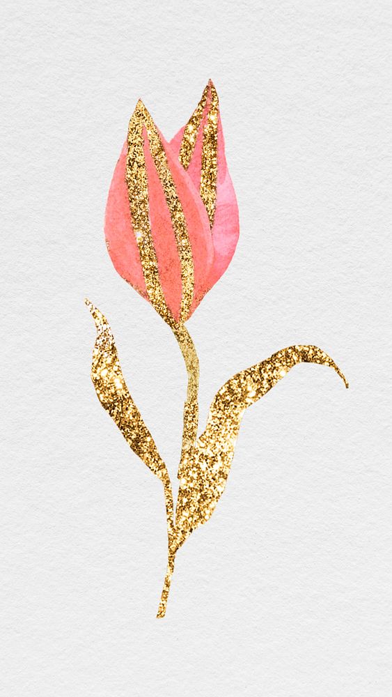 Glittery watercolor flower in bloom illustration