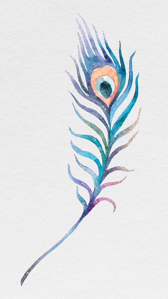 Blue watercolor peacock feather illustration