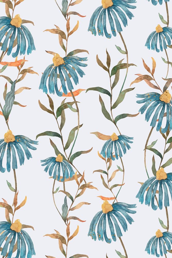 Background of floral pattern vector with blue watercolor flowers illustration