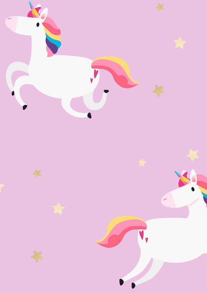Cute pink unicorn and golden stars cartoon banner