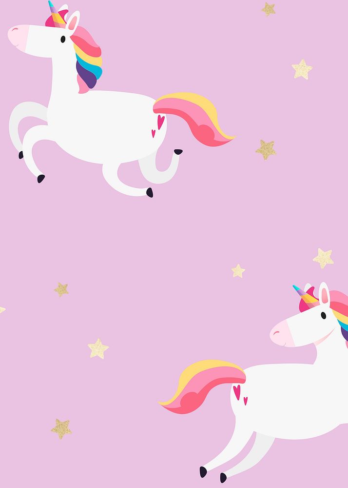 Cute vector pink unicorn and golden stars cartoon banner