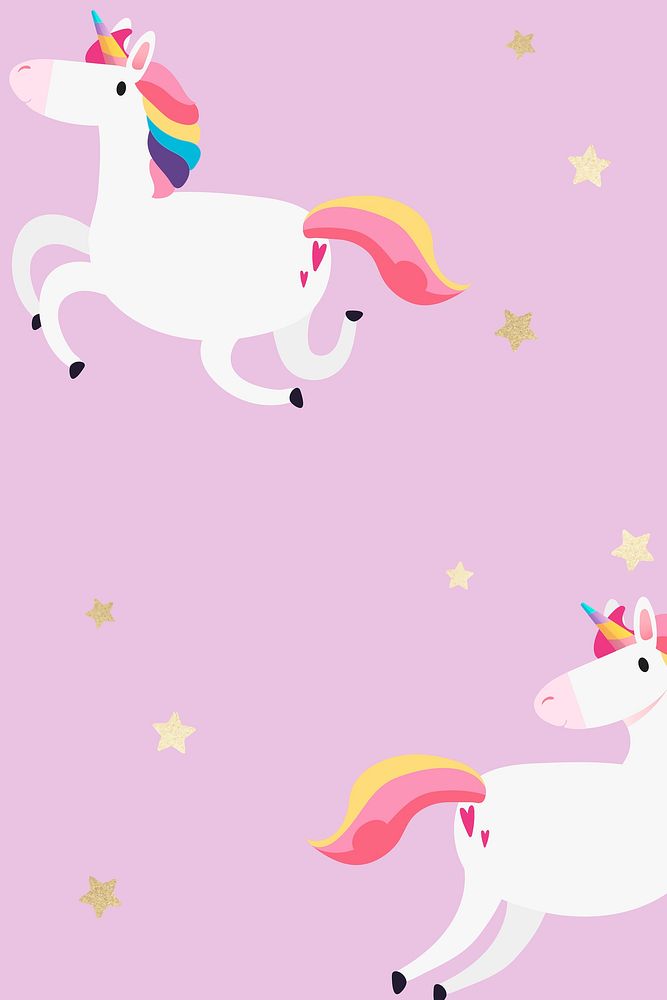 Vector colorful pink unicorn with golden stars cartoon banner
