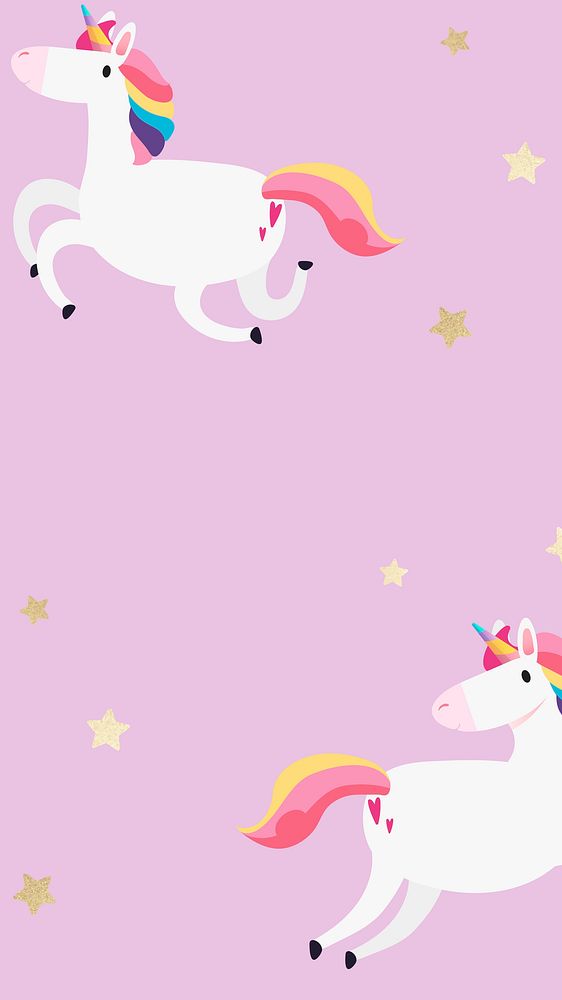 Pink unicorn gold stars vector cartoon social banner