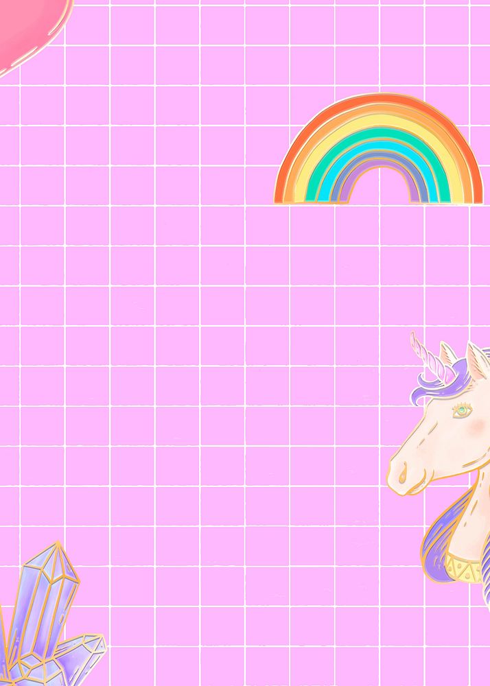 Vector hot pink pony rainbow grid aesthetic banner