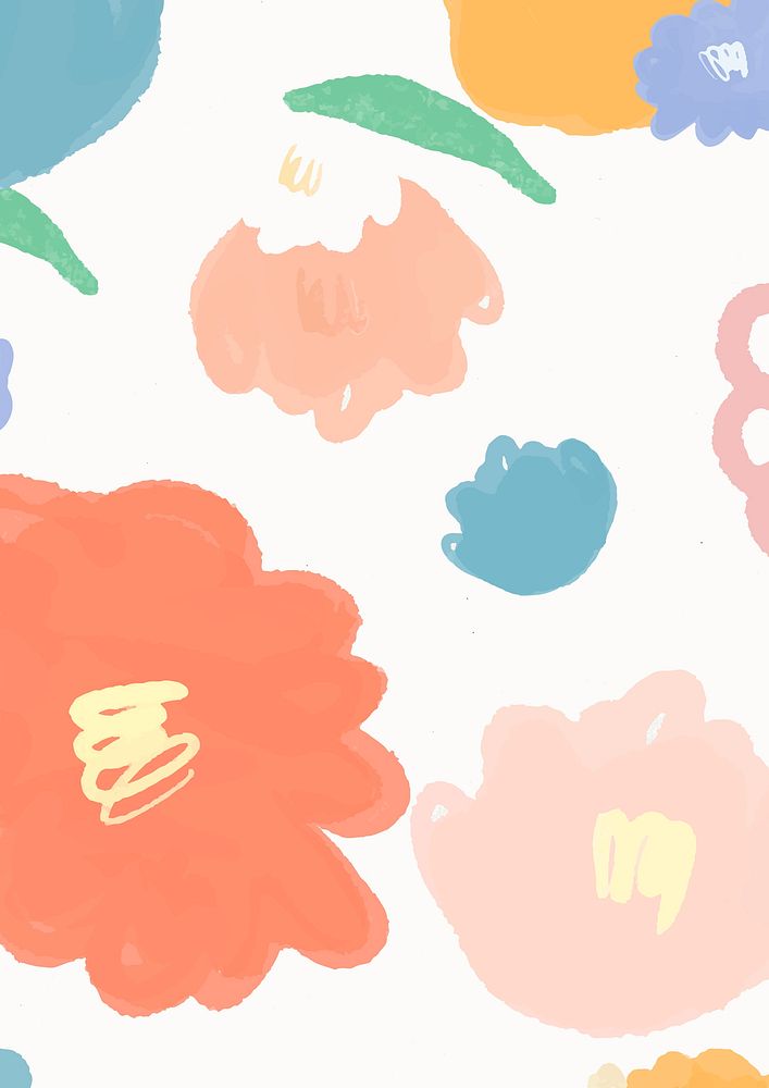 Colorful hand drawn psd flowers pastel pattern banner for kids