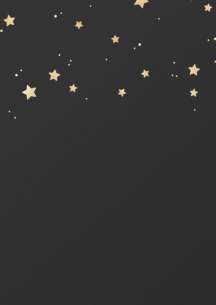Golden sparkly stars pattern on black background banner