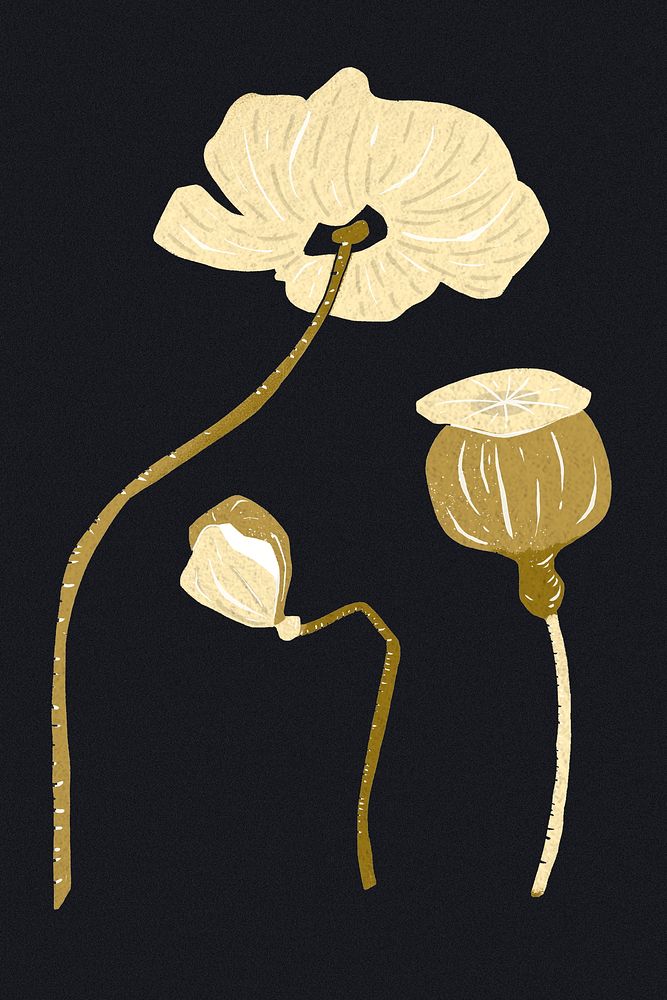 Vintage gold blooming flower psd botanical stencil pattern