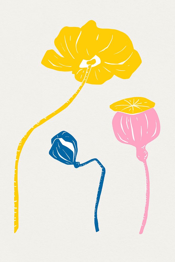 Colorful stencil flower psd vintage floral illustration