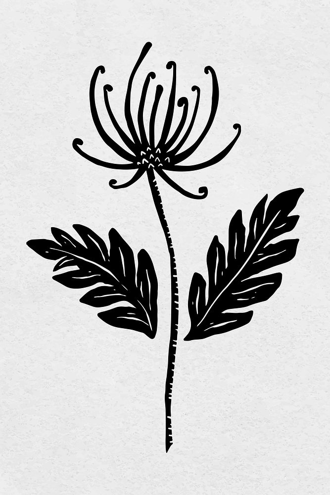 Vintage flower black linocut stencil pattern clipart