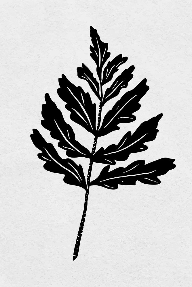 Leaf black linocut vector vintage drawing