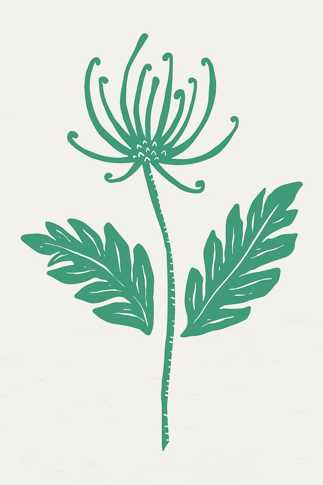 Vintage green blooming flower colorful stencil pattern