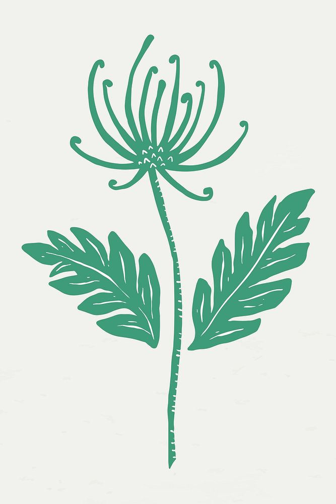 Vintage green blooming flower vector colorful stencil pattern