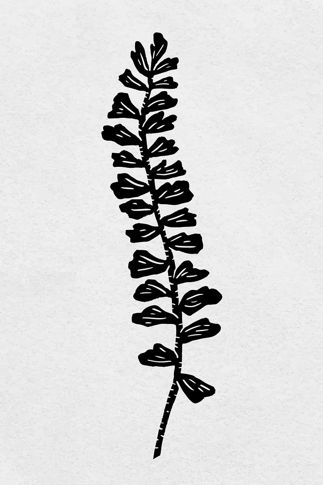 Leaf black linocut vector vintage hand drawn