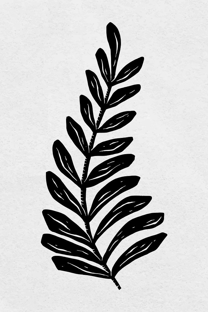 Leaf black linocut vector vintage drawing
