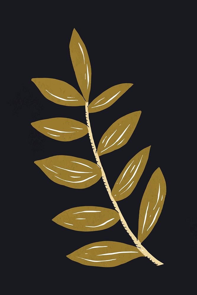 Leaf botanical illustration vector vintage gold stencil pattern