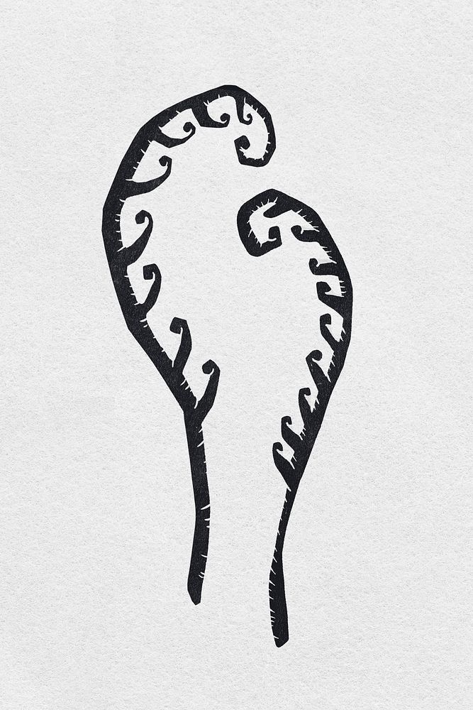 Vintage fern frond psd linocut hand drawn