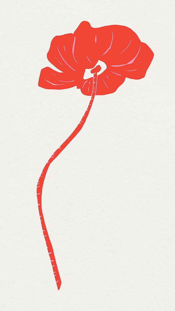 Red stencil flower psd vintage floral illustration