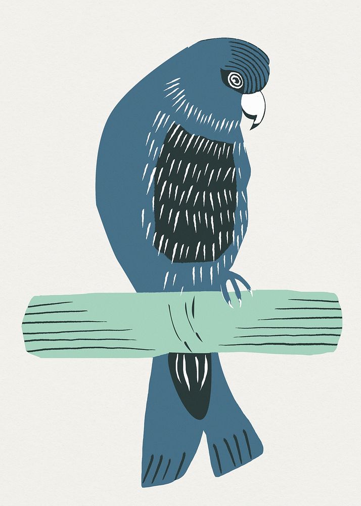 Blue cockatoo psd bird vintage stencil pattern