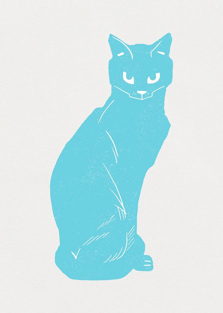 Vintage light blue cat psd animal hand drawn clipart