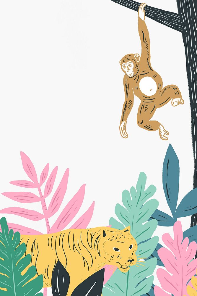 Vintage animals frame vector colorful pastel jungle background