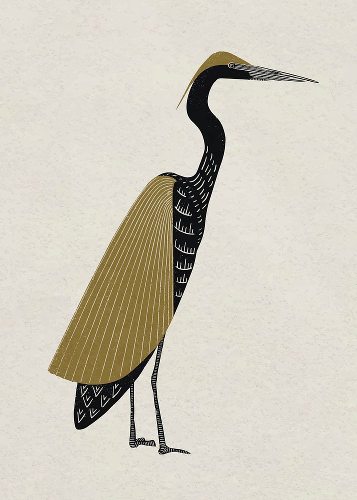 Heron vintage stencil pattern vector painting