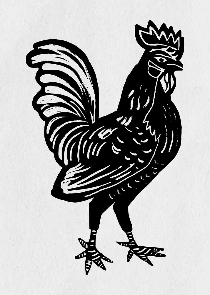 Rooster black bird hand drawn clipart