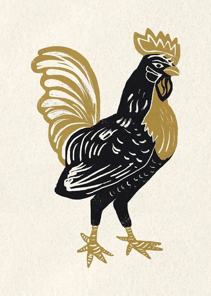 Gold black rooster vector animal vintage clipart