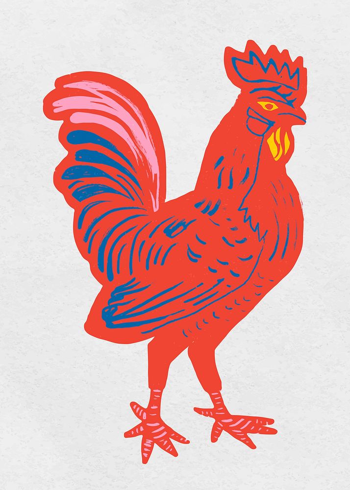 Vintage rooster vector red stencil animal illustration